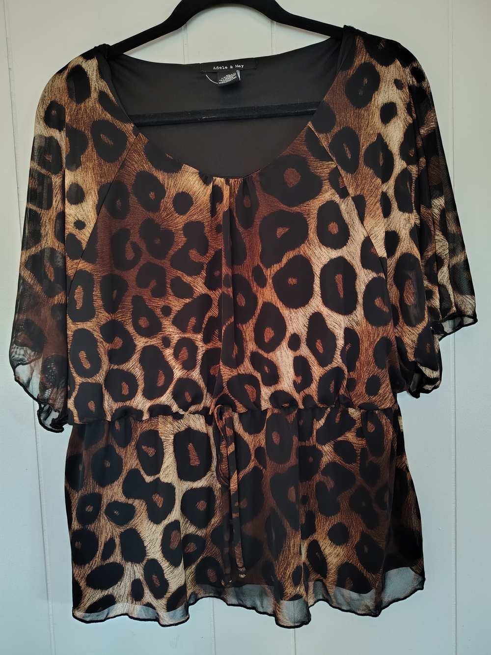 Adele & May Leopard Print Sheer Sleeve Layered Blouse XL